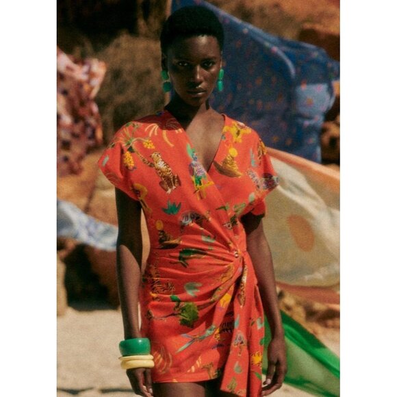 Sezane Dresses & Skirts - NWT Sezane x G. Kero Samantha in The Animal Orange Wrap Mini Dress S